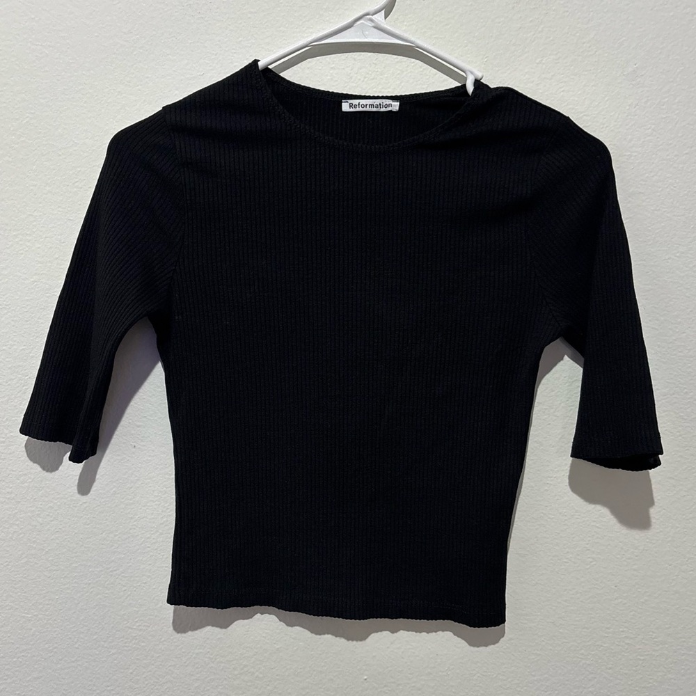 Reformation Ribbed Black Shirt Size Small